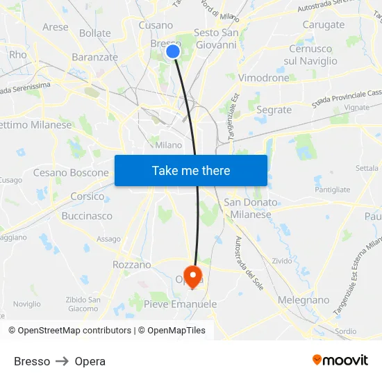 Bresso to Opera map