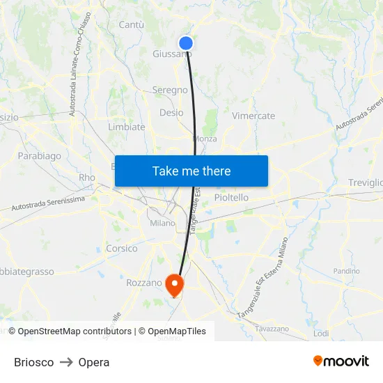 Briosco to Opera map