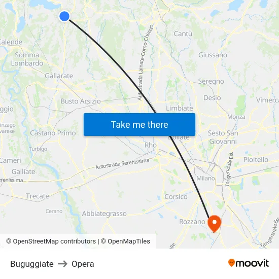 Buguggiate to Opera map
