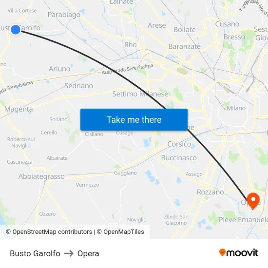 Busto Garolfo to Opera map