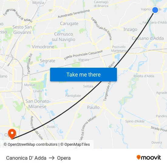 Canonica D' Adda to Opera map