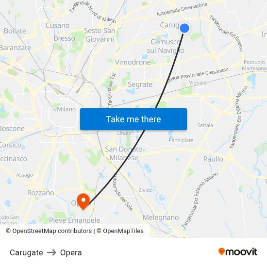 Carugate to Opera map