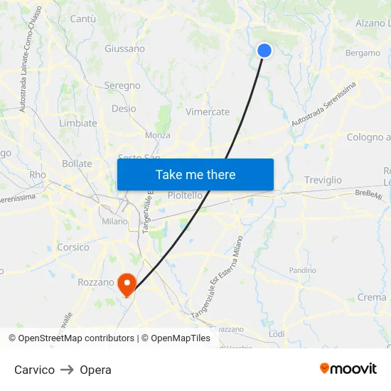 Carvico to Opera map