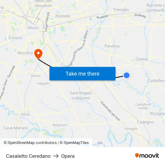 Casaletto Ceredano to Opera map