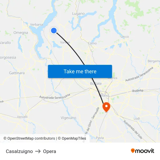 Casalzuigno to Opera map