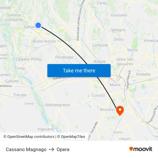 Cassano Magnago to Opera map