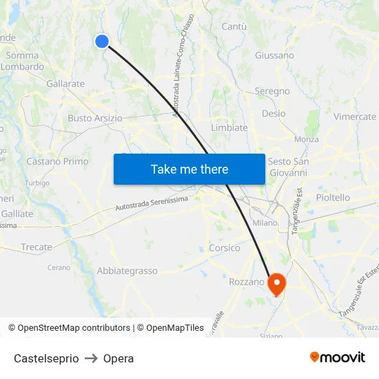 Castelseprio to Opera map