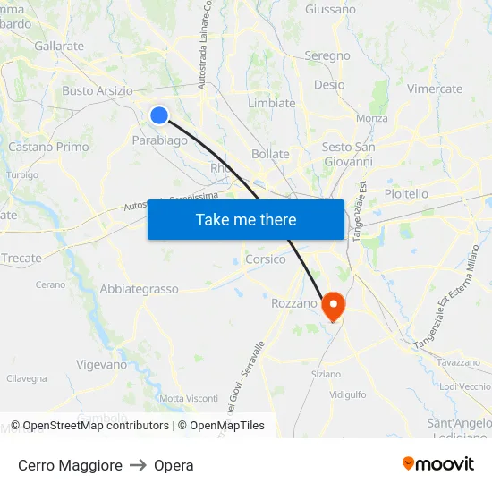 Cerro Maggiore to Opera map