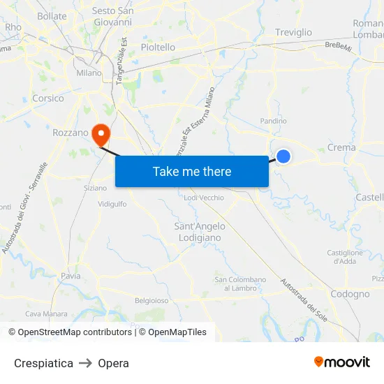 Crespiatica to Opera map