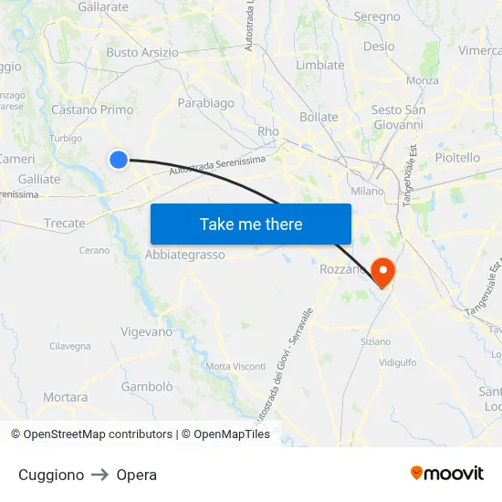 Cuggiono to Opera map