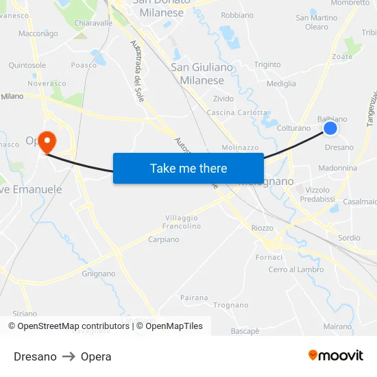 Dresano to Opera map
