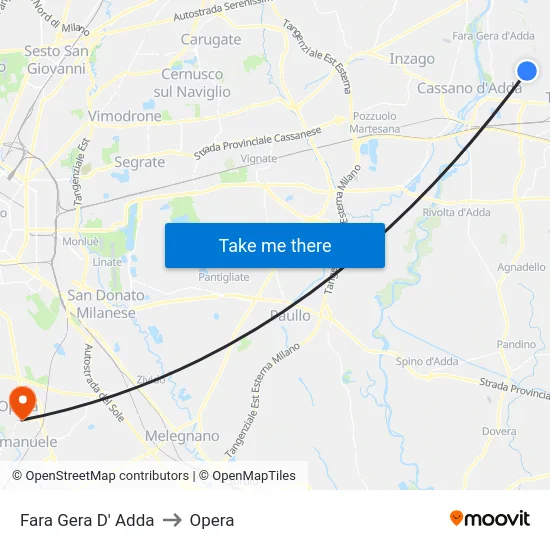 Fara Gera D' Adda to Opera map