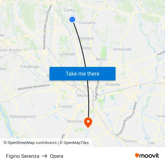 Figino Serenza to Opera map