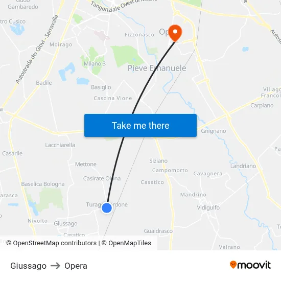 Giussago to Opera map