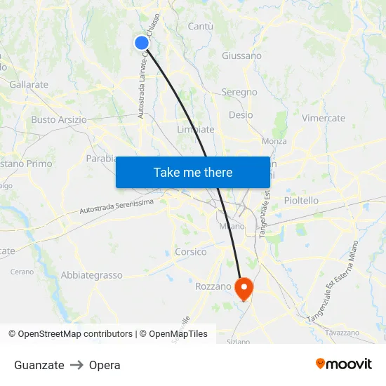 Guanzate to Opera map