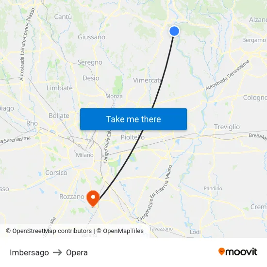 Imbersago to Opera map