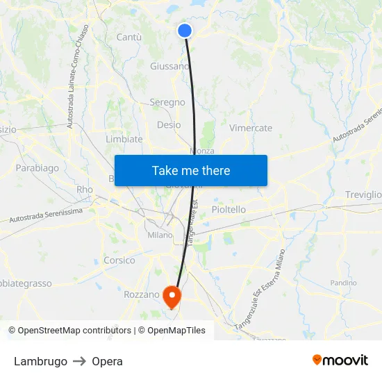 Lambrugo to Opera map