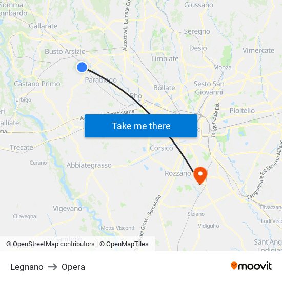 Legnano to Opera map