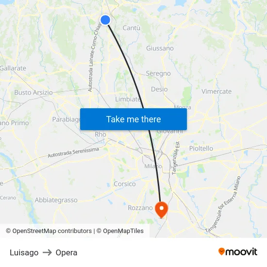 Luisago to Opera map