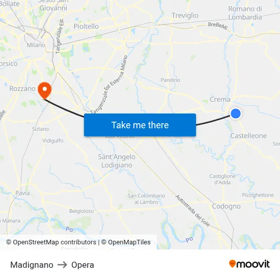 Madignano to Opera map