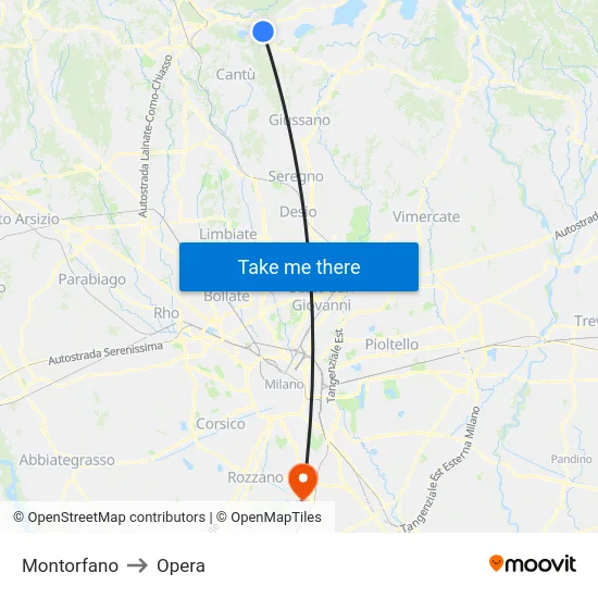 Montorfano to Opera map