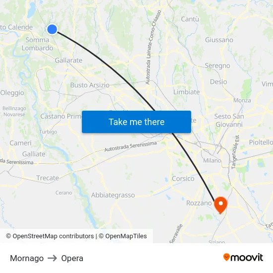 Mornago to Opera map