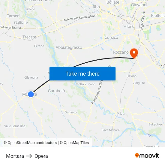 Mortara to Opera map