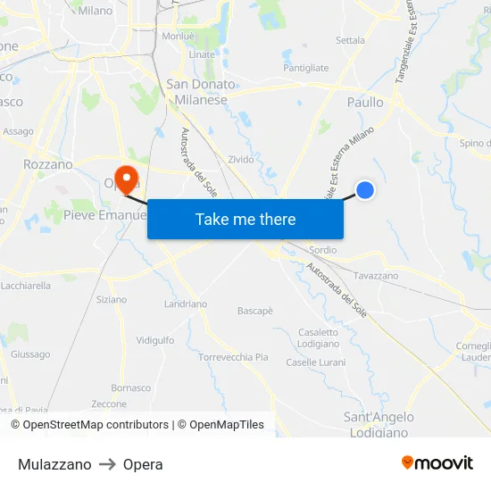 Mulazzano to Opera map