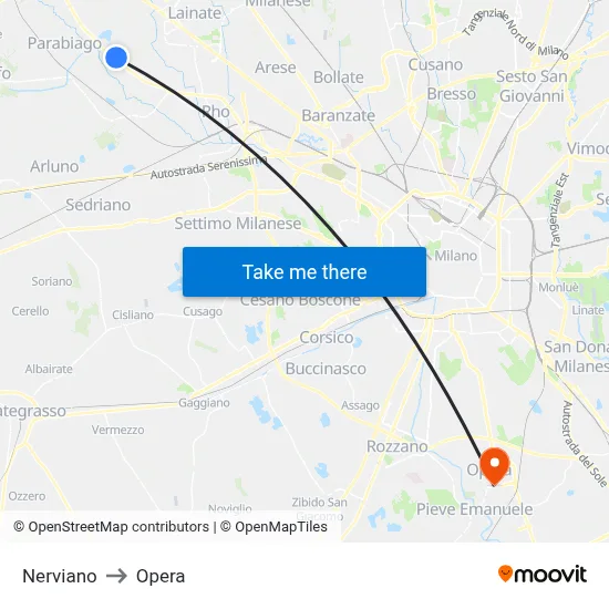 Nerviano to Opera map