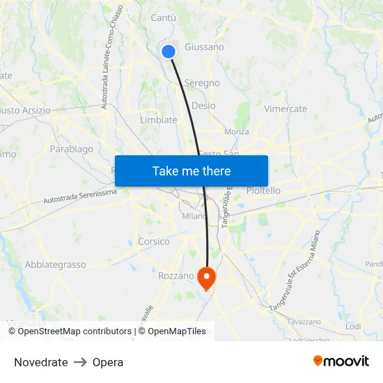 Novedrate to Opera map