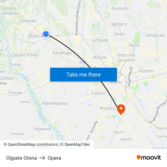 Olgiate Olona to Opera map