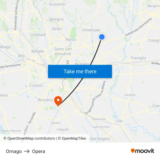 Ornago to Opera map