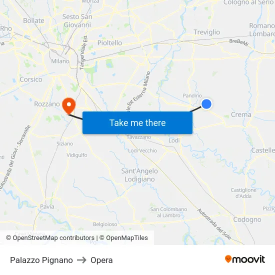 Palazzo Pignano to Opera map