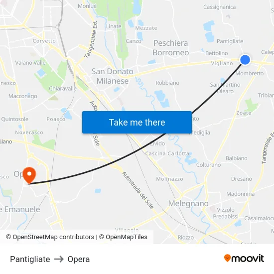 Pantigliate to Opera map