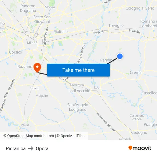 Pieranica to Opera map