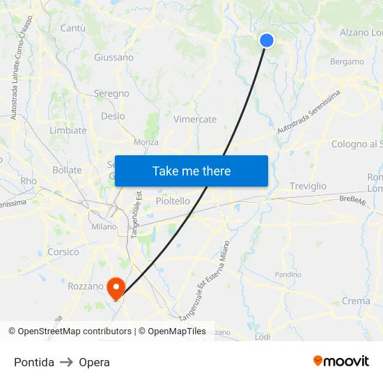 Pontida to Opera map