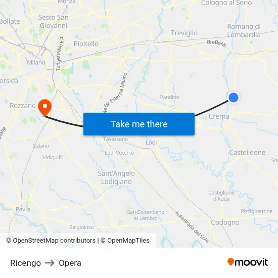 Ricengo to Opera map