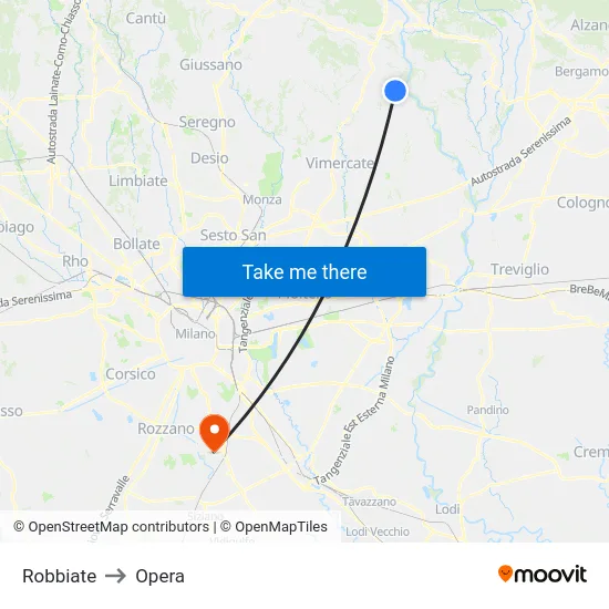 Robbiate to Opera map