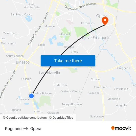 Rognano to Opera map