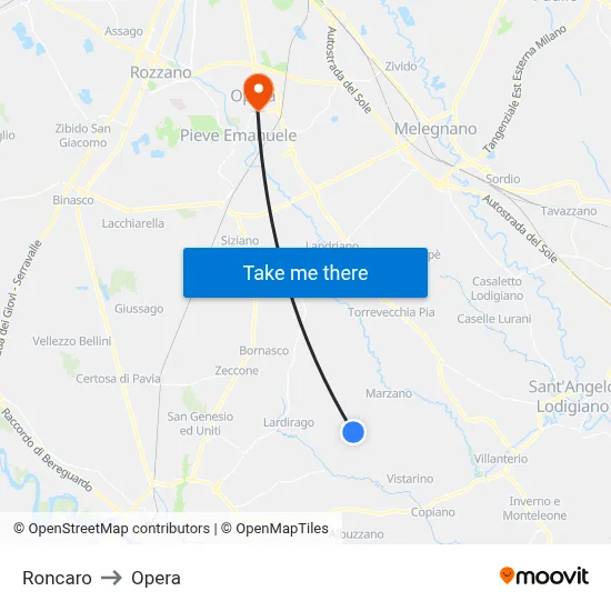 Roncaro to Opera map