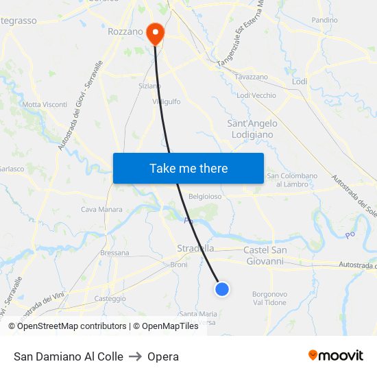 San Damiano Al Colle to Opera map