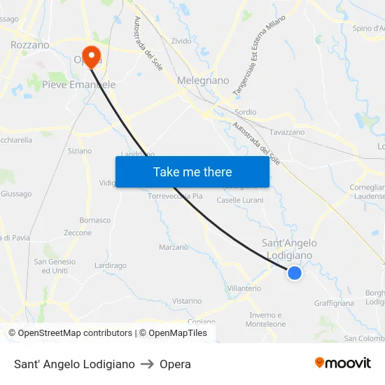 Sant' Angelo Lodigiano to Opera map