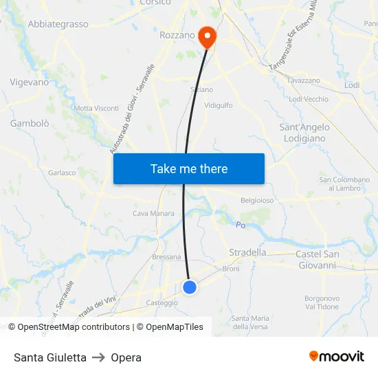 Santa Giuletta to Opera map