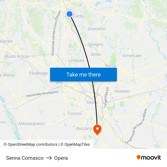 Senna Comasco to Opera map