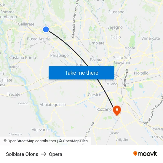 Solbiate Olona to Opera map