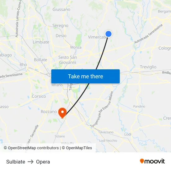 Sulbiate to Opera map