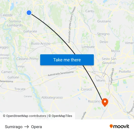 Sumirago to Opera map