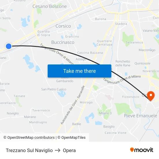 Trezzano Sul Naviglio to Opera map