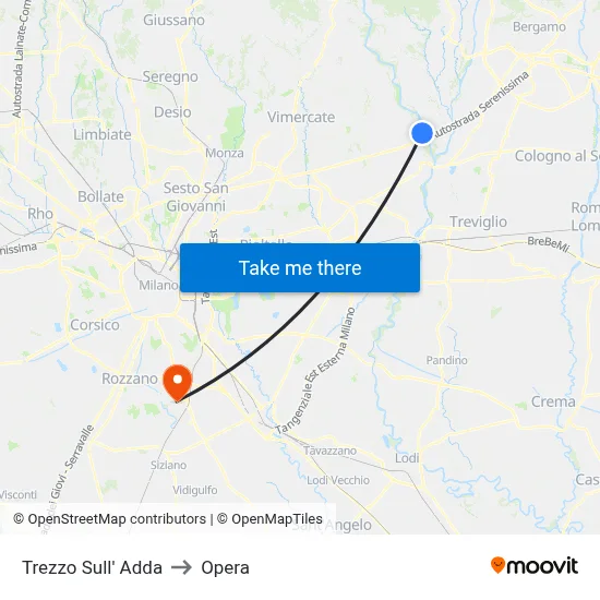 Trezzo Sull' Adda to Opera map