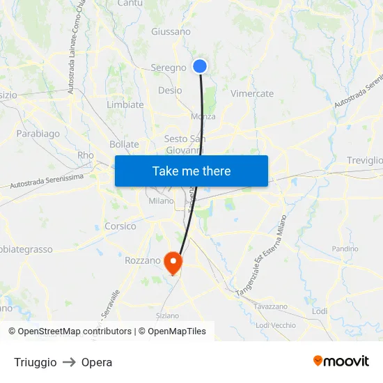 Triuggio to Opera map
